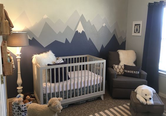 Dormitorios en gris y azul para bebés