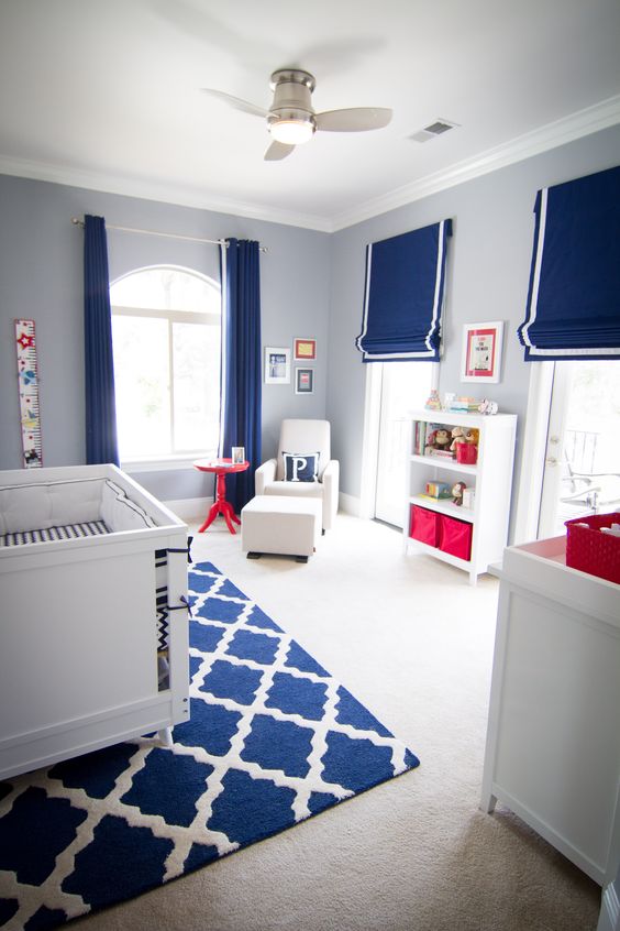 Dormitorios en gris y azul para bebés