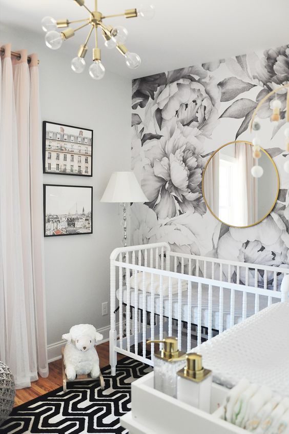 Habitación bebé gris y blanco