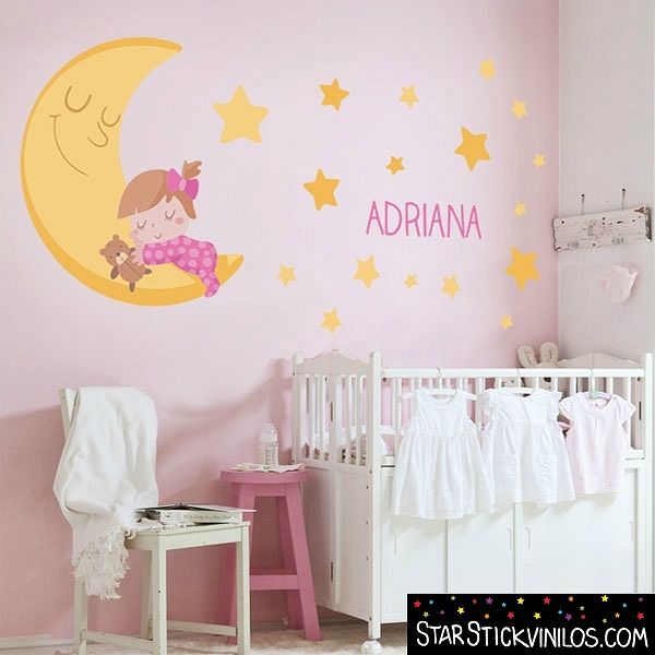  Vinilo adhesivo de pared de buenas noches para dormitorio,  diseño de estrellas de media luna, cuarto de bebé, decoración grande  (ig3854) negro : Bebés