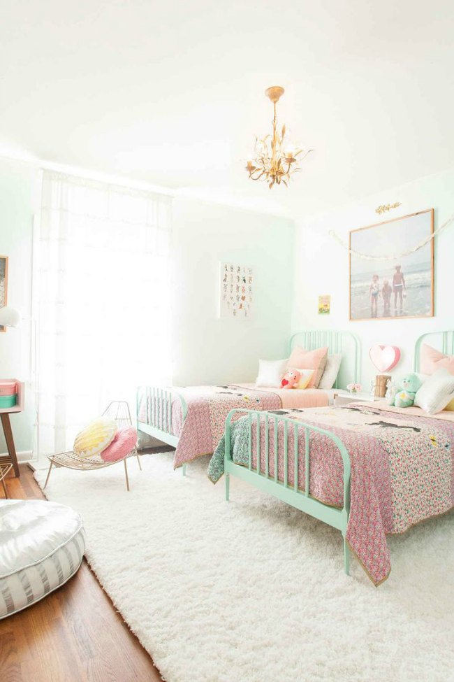 8 Habitaciones para niña en rosa y verde pastel