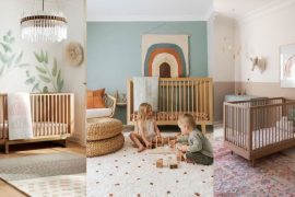 Ambientes de bebé con cuna de madera natural