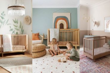 Ambientes de bebé con cuna de madera natural
