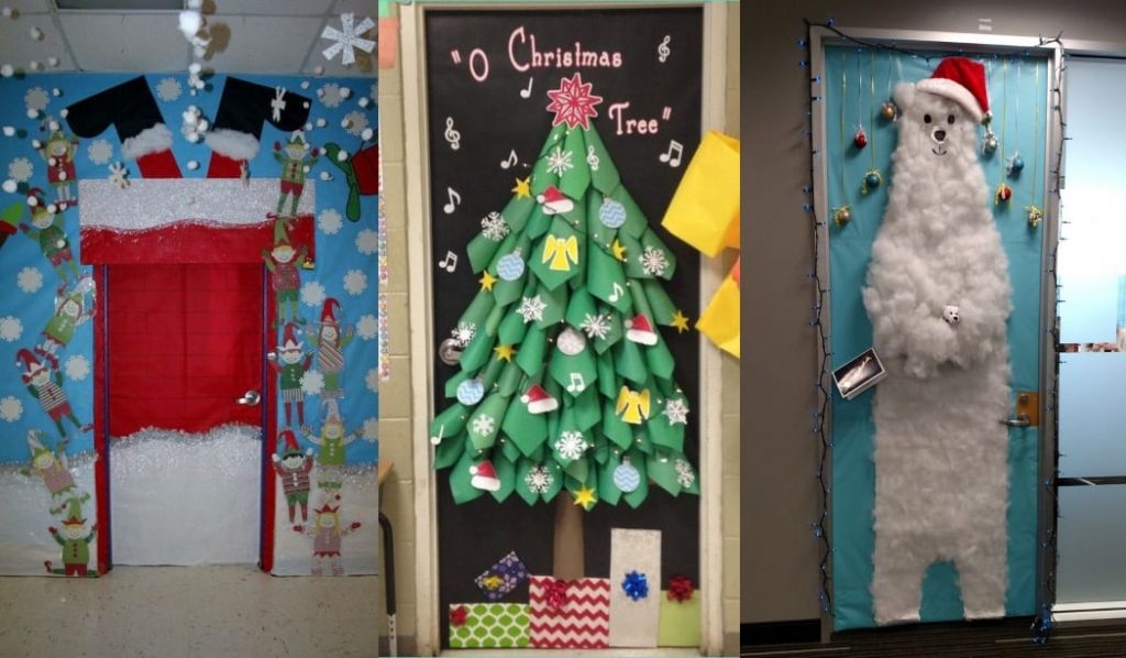 Decoración navideña para puertas del colegio