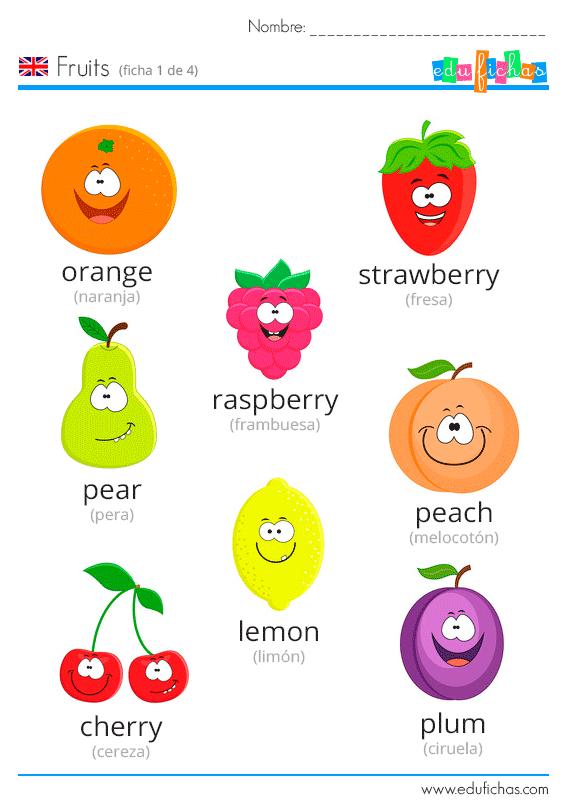 Ficha frutas en inglés